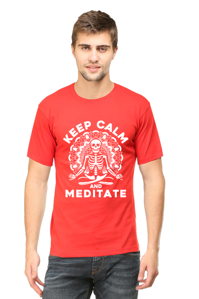 🧘 "Keep Calm and Meditate" Skeleton Graphic T-Shirt - Unisex Relaxed Fit 🌿