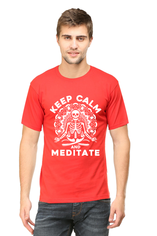 🧘 "Keep Calm and Meditate" Skeleton Graphic T-Shirt - Unisex Relaxed Fit 🌿