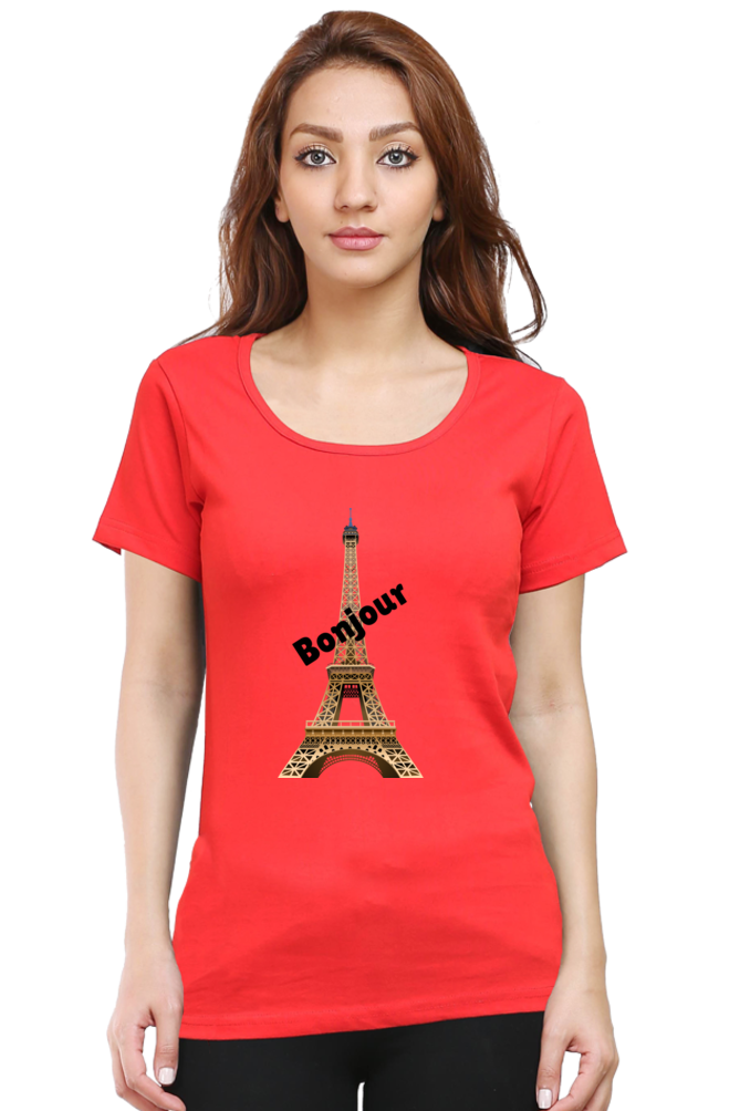 🇫🇷 Women’s Half Sleeves T-Shirt – Bonjour Paris Edition! 🇫🇷