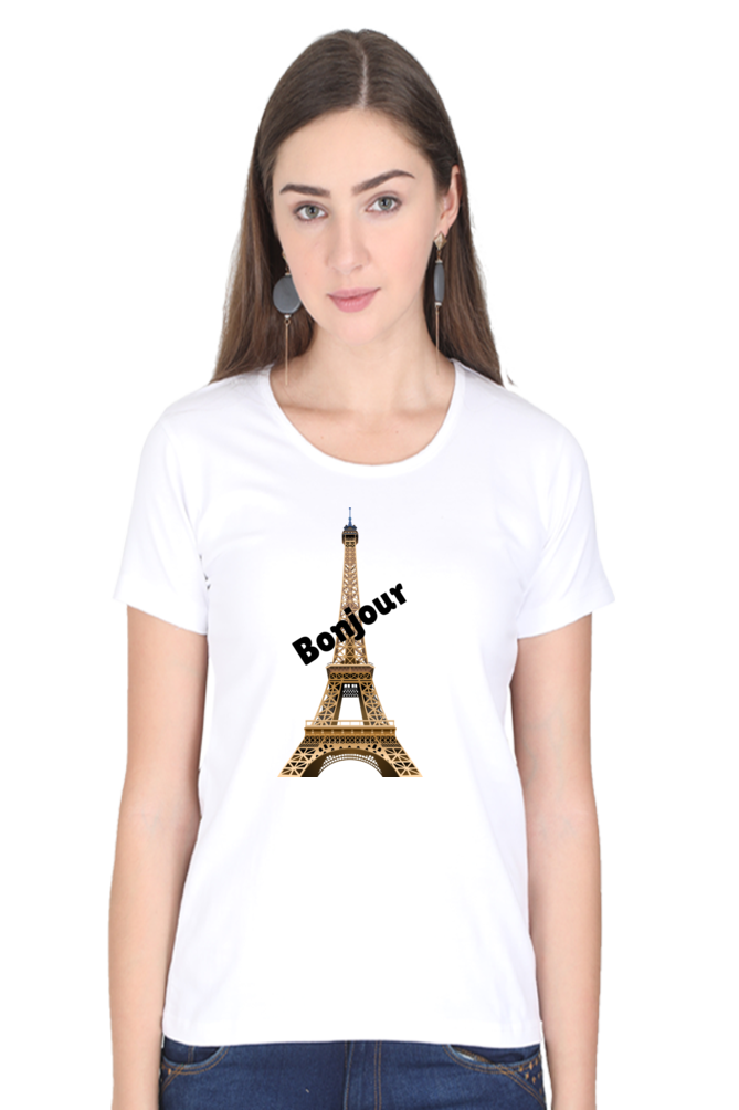 🇫🇷 Women’s Half Sleeves T-Shirt – Bonjour Paris Edition! 🇫🇷