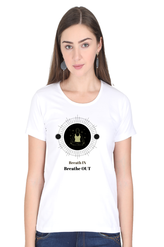 🧘‍♀️ "Breathe In, Breathe Out" Round Neck Women's T-Shirt – For the Zen in You! 🌿