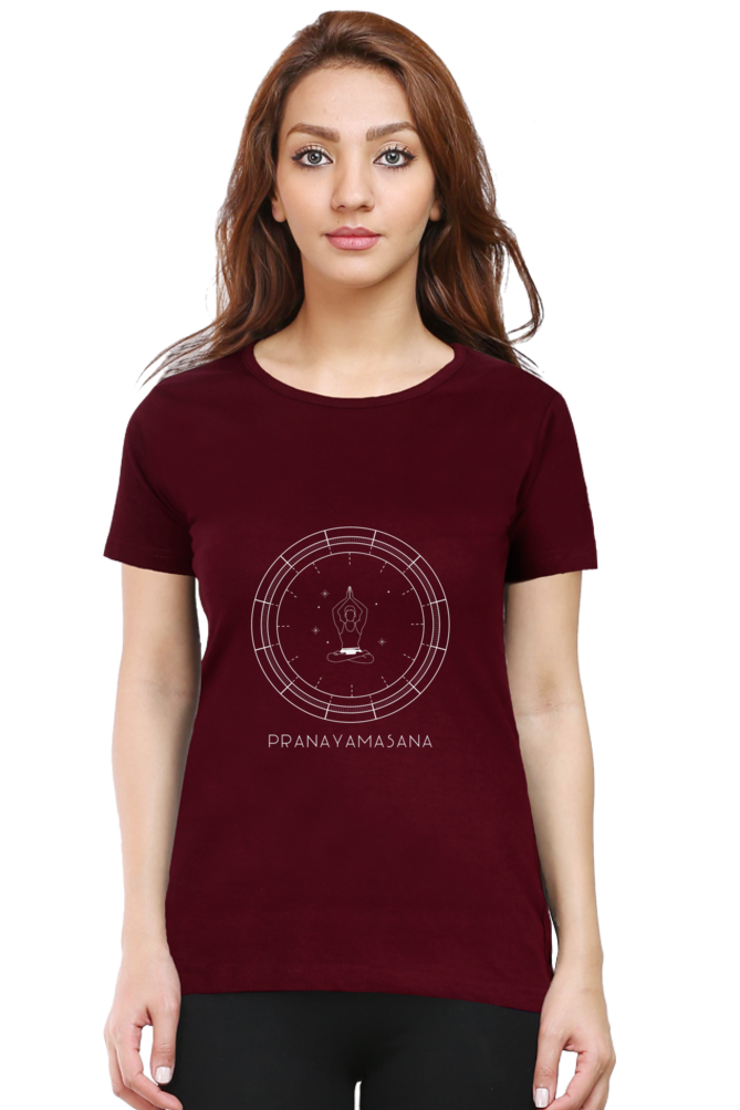 🌸 Women’s Half Sleeves T-Shirt – "Pranayamasana" 🌸