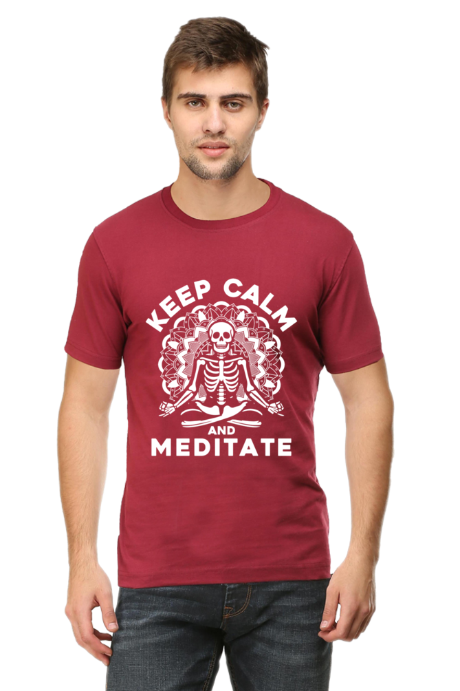 🧘 "Keep Calm and Meditate" Skeleton Graphic T-Shirt - Unisex Relaxed Fit 🌿