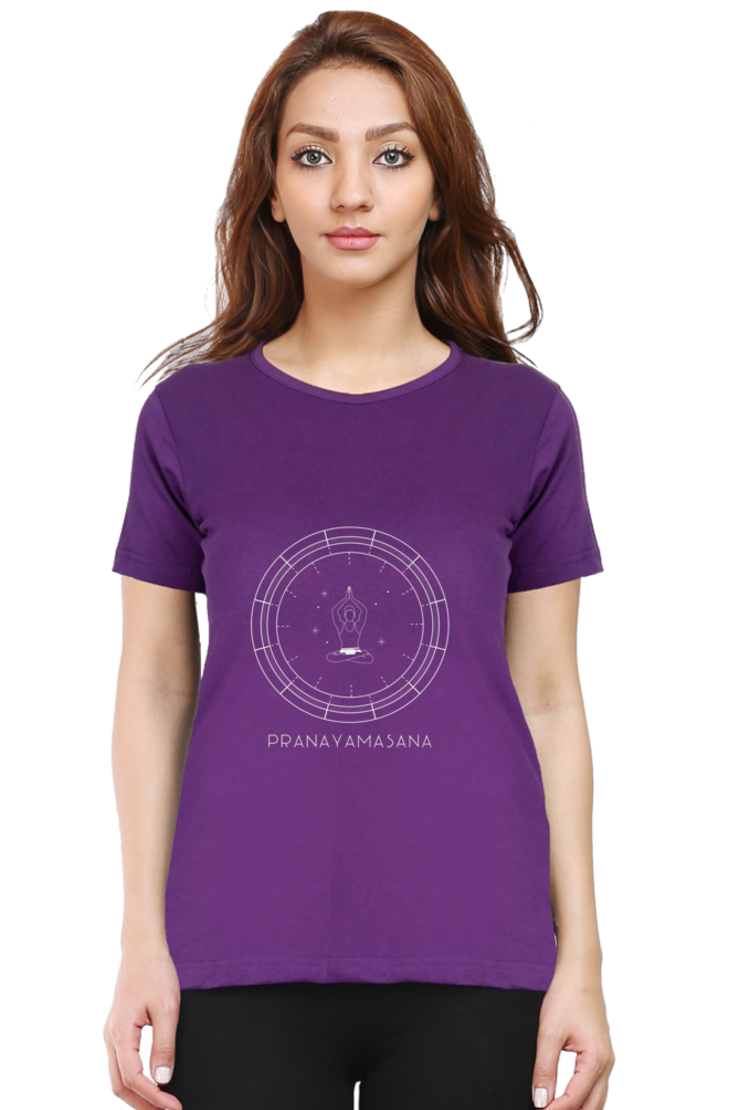 🌸 Women’s Half Sleeves T-Shirt – "Pranayamasana" 🌸