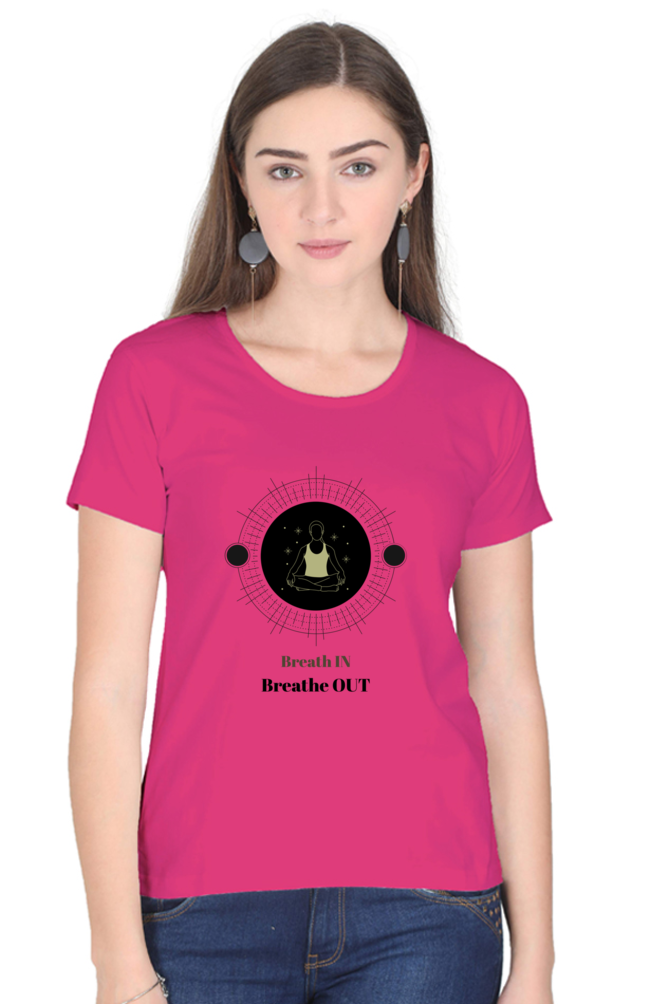 🧘‍♀️ "Breathe In, Breathe Out" Round Neck Women's T-Shirt – For the Zen in You! 🌿