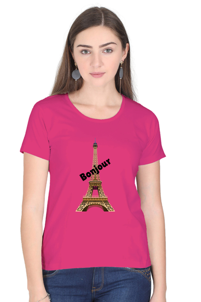 🇫🇷 Women’s Half Sleeves T-Shirt – Bonjour Paris Edition! 🇫🇷