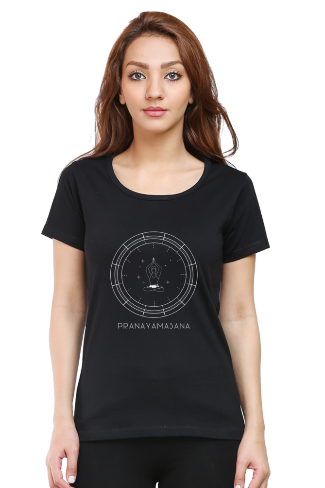 🌸 Women’s Half Sleeves T-Shirt – "Pranayamasana" 🌸