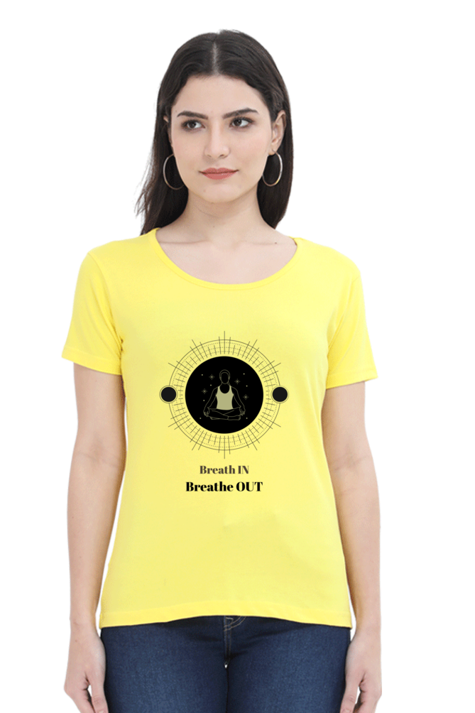 🧘‍♀️ "Breathe In, Breathe Out" Round Neck Women's T-Shirt – For the Zen in You! 🌿