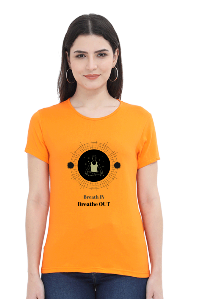 🧘‍♀️ "Breathe In, Breathe Out" Round Neck Women's T-Shirt – For the Zen in You! 🌿