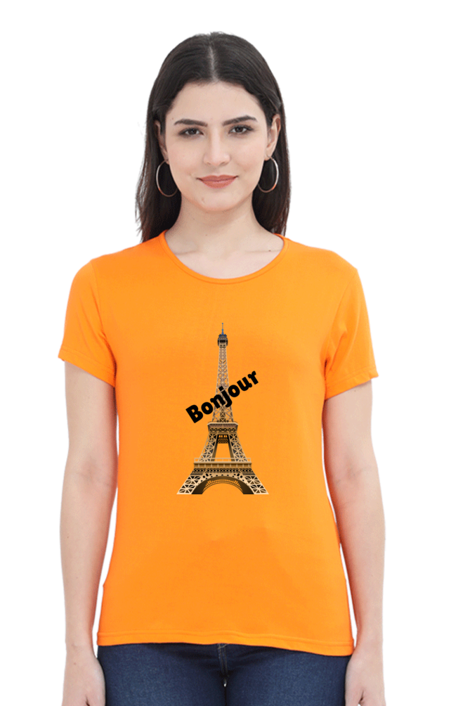 🇫🇷 Women’s Half Sleeves T-Shirt – Bonjour Paris Edition! 🇫🇷