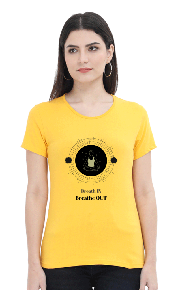 🧘‍♀️ "Breathe In, Breathe Out" Round Neck Women's T-Shirt – For the Zen in You! 🌿