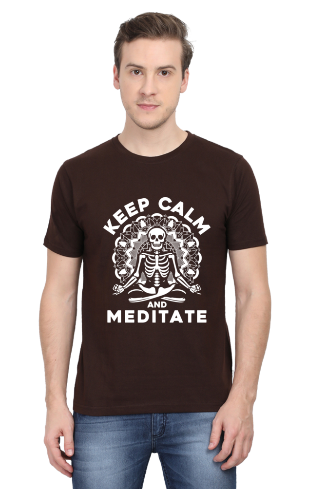 🧘 "Keep Calm and Meditate" Skeleton Graphic T-Shirt - Unisex Relaxed Fit 🌿