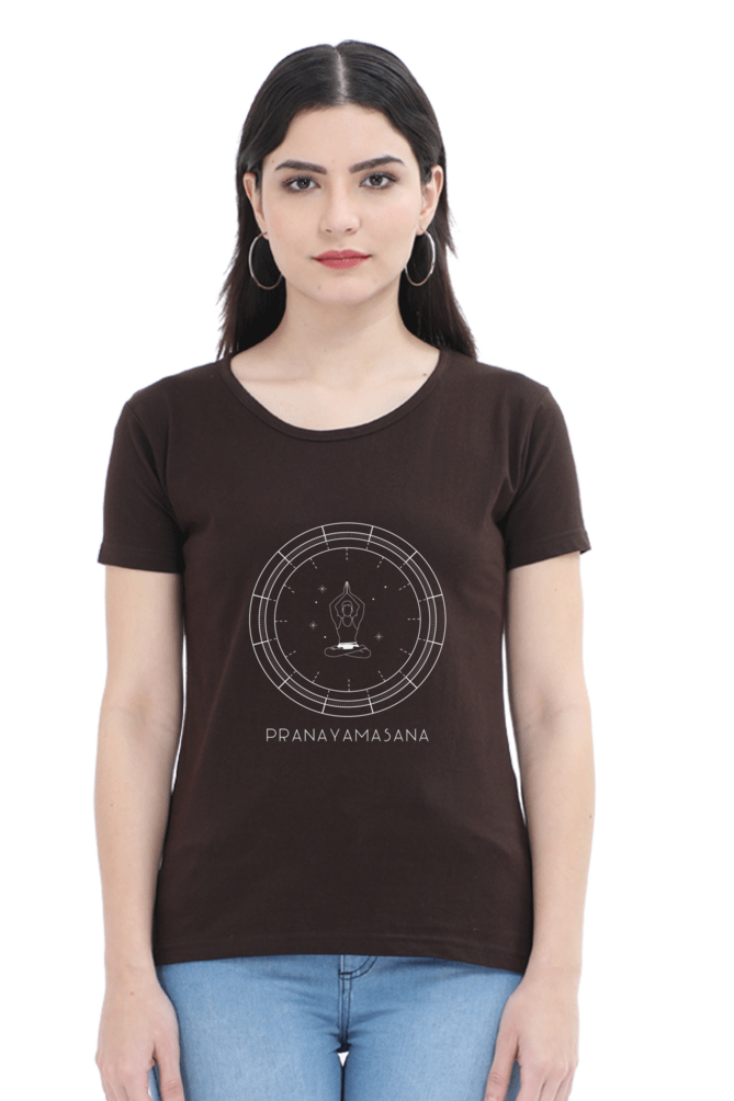 🌸 Women’s Half Sleeves T-Shirt – "Pranayamasana" 🌸