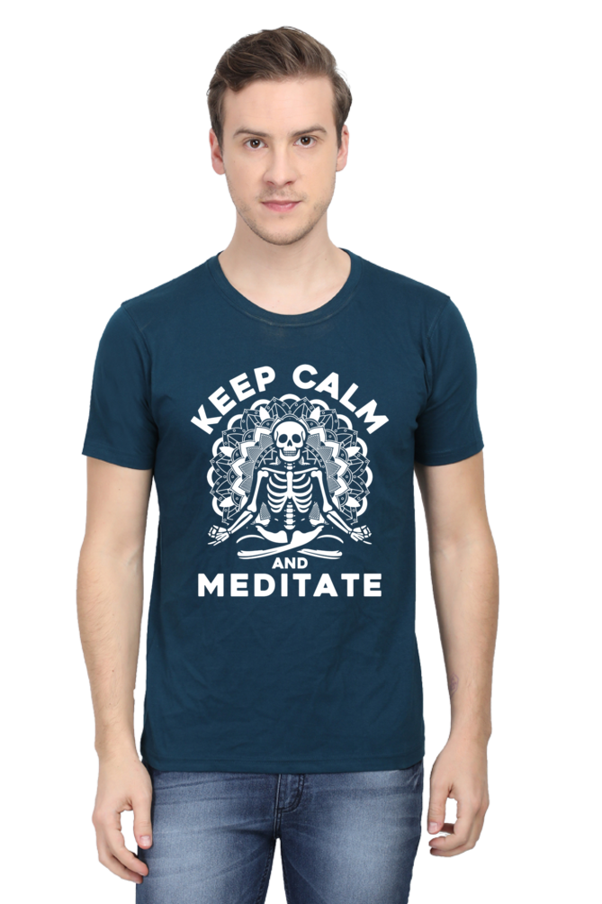 🧘 "Keep Calm and Meditate" Skeleton Graphic T-Shirt - Unisex Relaxed Fit 🌿