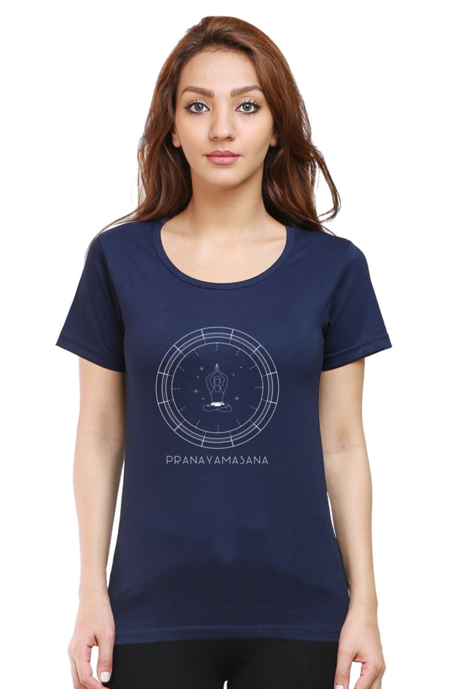 🌸 Women’s Half Sleeves T-Shirt – "Pranayamasana" 🌸