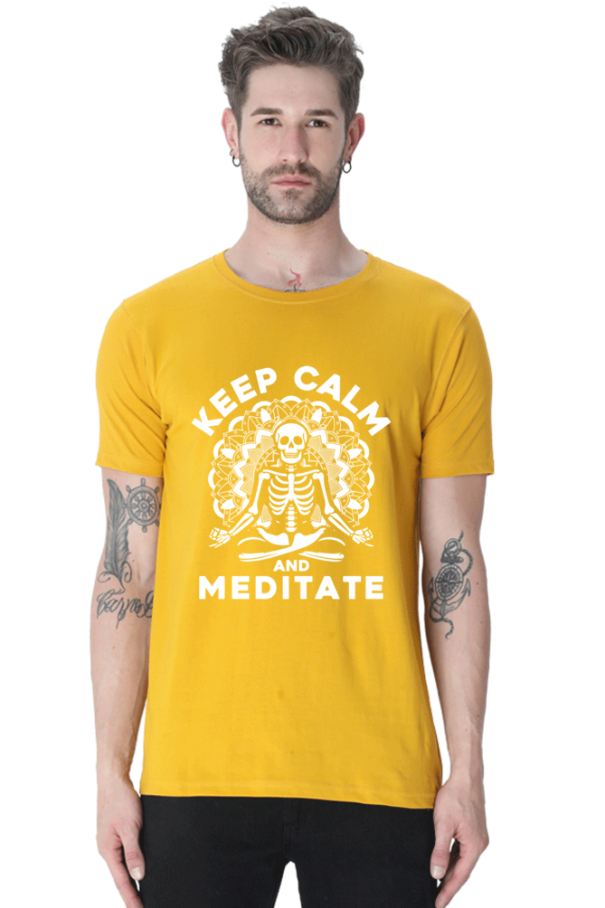 🧘 "Keep Calm and Meditate" Skeleton Graphic T-Shirt - Unisex Relaxed Fit 🌿