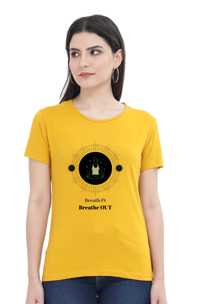 🧘‍♀️ "Breathe In, Breathe Out" Round Neck Women's T-Shirt – For the Zen in You! 🌿