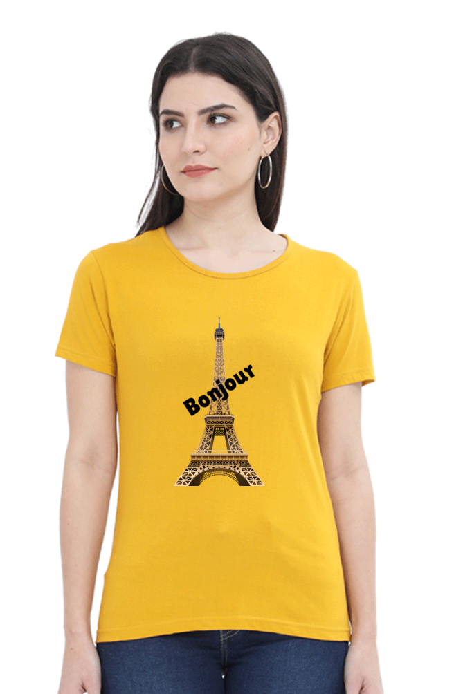 🇫🇷 Women’s Half Sleeves T-Shirt – Bonjour Paris Edition! 🇫🇷