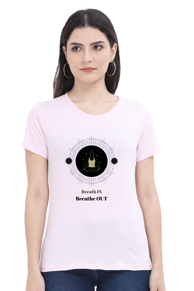 🧘‍♀️ "Breathe In, Breathe Out" Round Neck Women's T-Shirt – For the Zen in You! 🌿