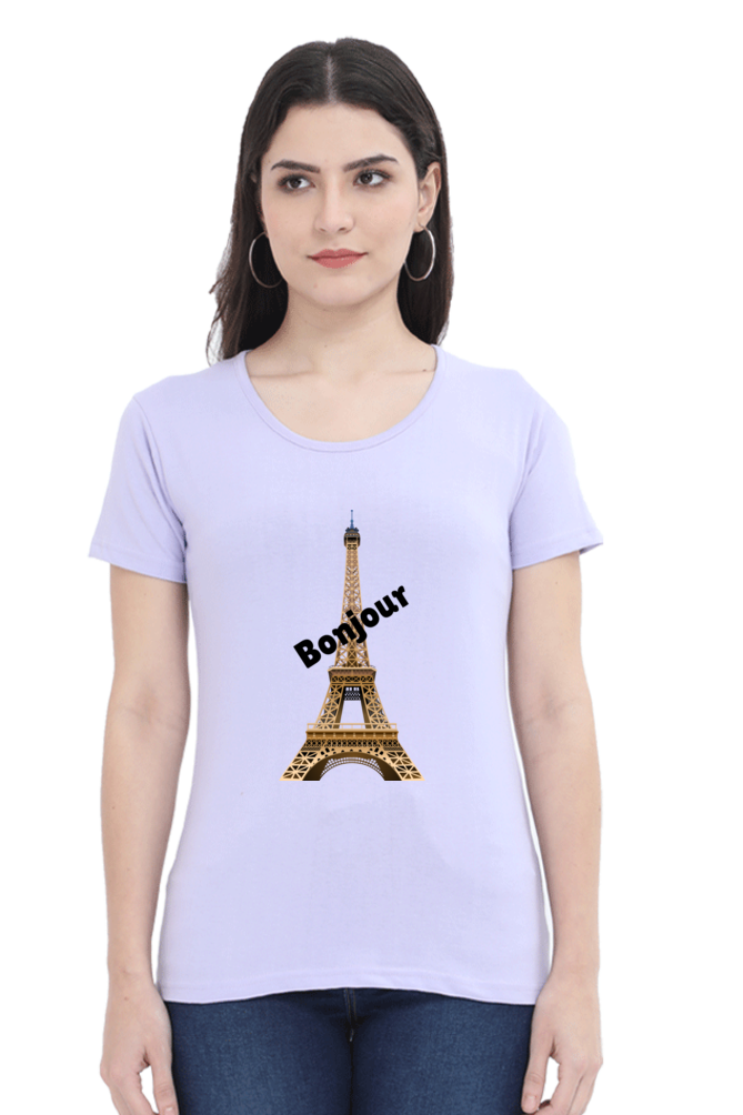 🇫🇷 Women’s Half Sleeves T-Shirt – Bonjour Paris Edition! 🇫🇷