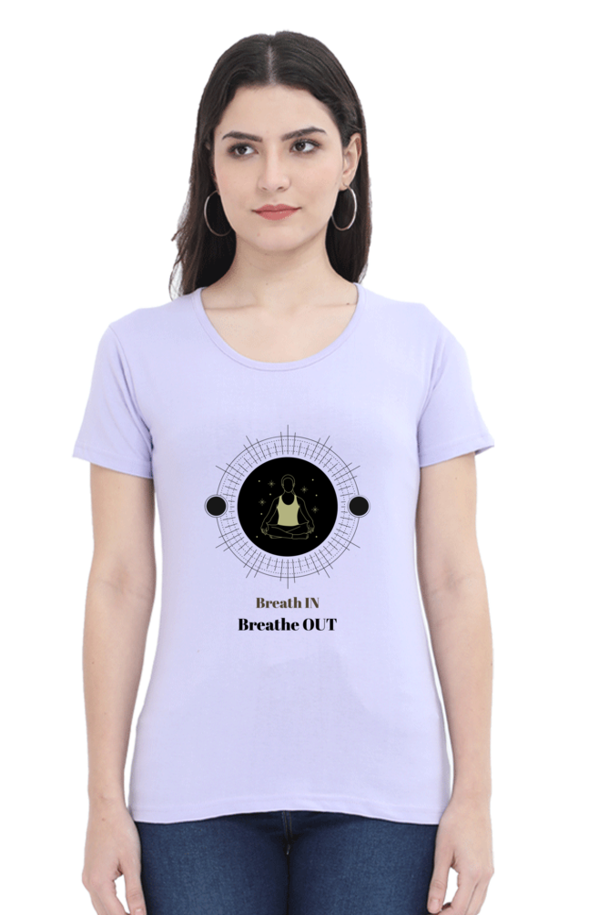 🧘‍♀️ "Breathe In, Breathe Out" Round Neck Women's T-Shirt – For the Zen in You! 🌿