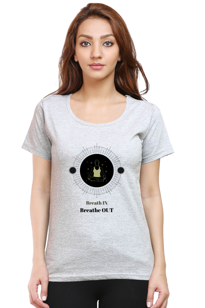 🧘‍♀️ "Breathe In, Breathe Out" Round Neck Women's T-Shirt – For the Zen in You! 🌿