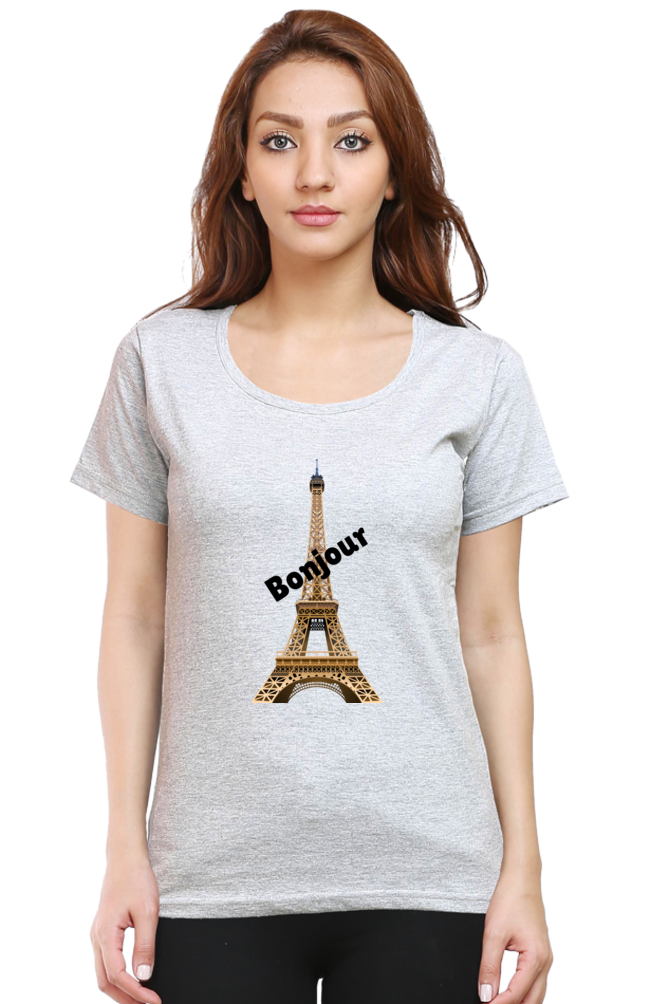 🇫🇷 Women’s Half Sleeves T-Shirt – Bonjour Paris Edition! 🇫🇷