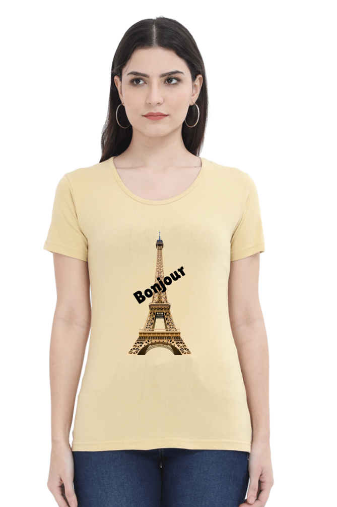 🇫🇷 Women’s Half Sleeves T-Shirt – Bonjour Paris Edition! 🇫🇷