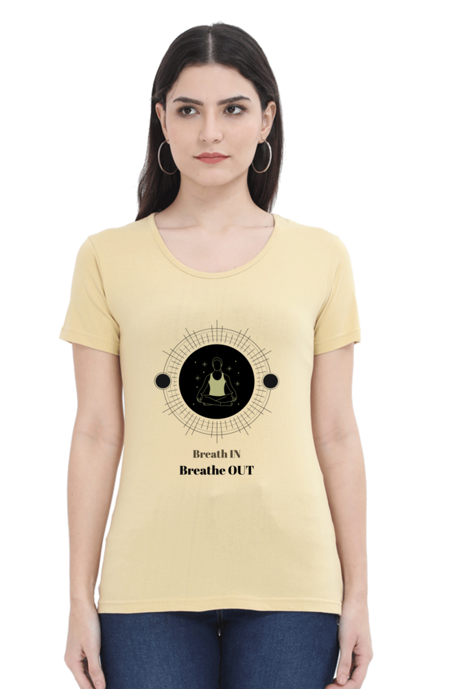 🧘‍♀️ "Breathe In, Breathe Out" Round Neck Women's T-Shirt – For the Zen in You! 🌿