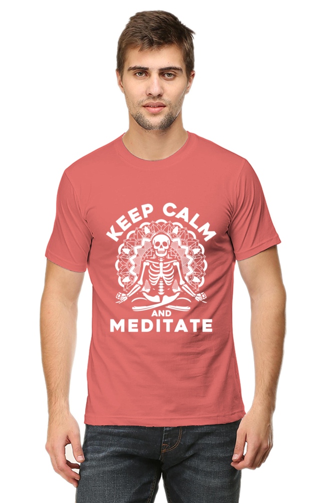 🧘 "Keep Calm and Meditate" Skeleton Graphic T-Shirt - Unisex Relaxed Fit 🌿