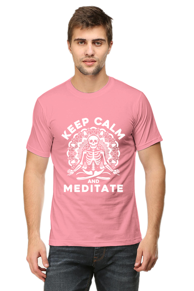 🧘 "Keep Calm and Meditate" Skeleton Graphic T-Shirt - Unisex Relaxed Fit 🌿