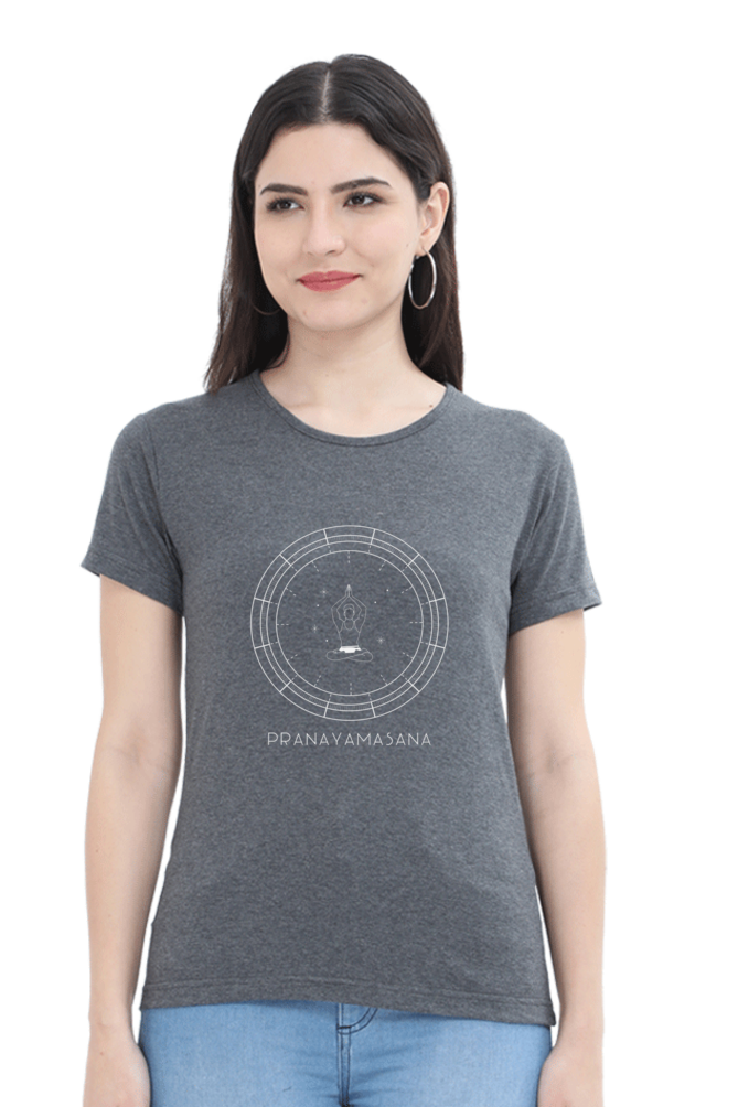 🌸 Women’s Half Sleeves T-Shirt – "Pranayamasana" 🌸