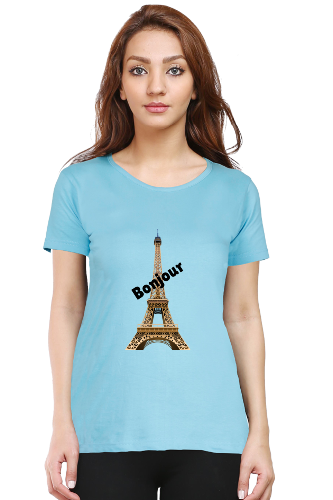 🇫🇷 Women’s Half Sleeves T-Shirt – Bonjour Paris Edition! 🇫🇷