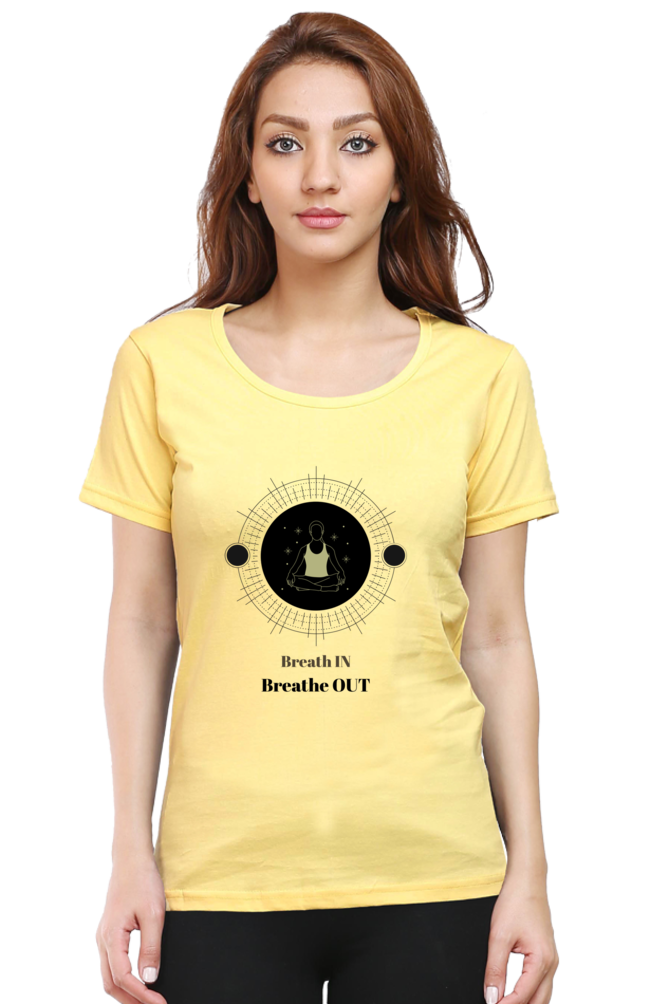 🧘‍♀️ "Breathe In, Breathe Out" Round Neck Women's T-Shirt – For the Zen in You! 🌿