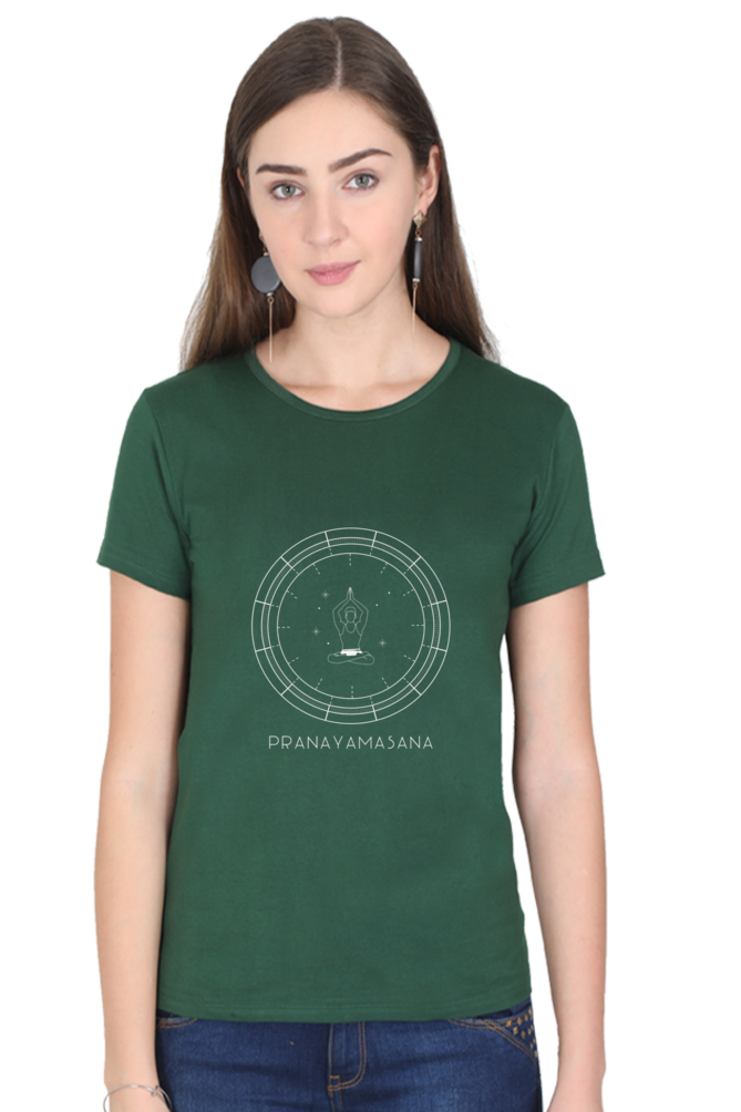 🌸 Women’s Half Sleeves T-Shirt – "Pranayamasana" 🌸