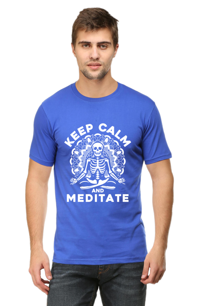 🧘 "Keep Calm and Meditate" Skeleton Graphic T-Shirt - Unisex Relaxed Fit 🌿