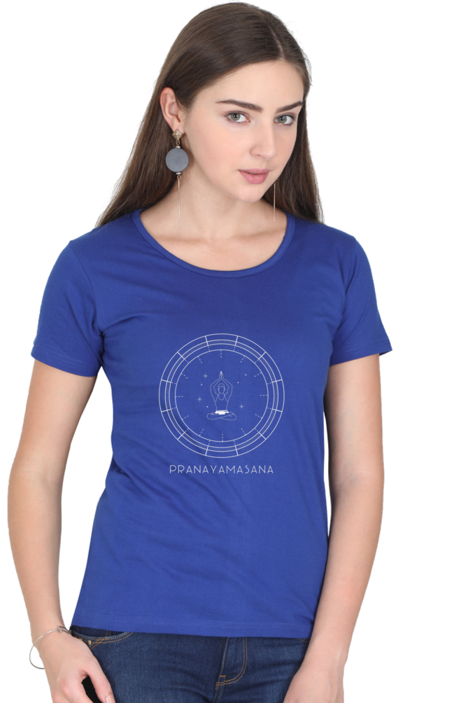 🌸 Women’s Half Sleeves T-Shirt – "Pranayamasana" 🌸