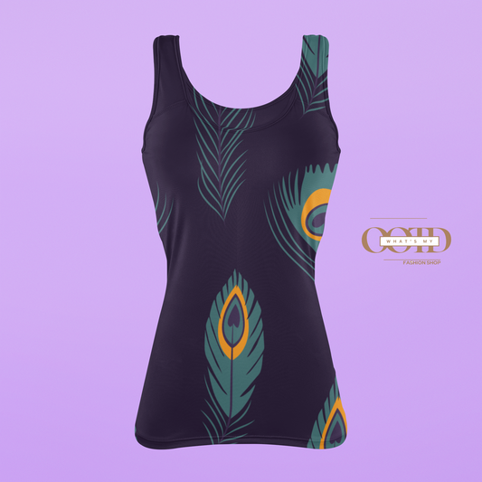 🎨 Blue Peacock Feather Patterned Women’s Tank Top – Bold Elegance with Everyday Comfort! 👗