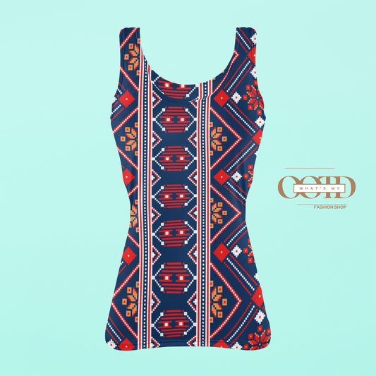 🎨 Blue Patterned Women’s Tank Top – Elegance Meets Versatility! 👗